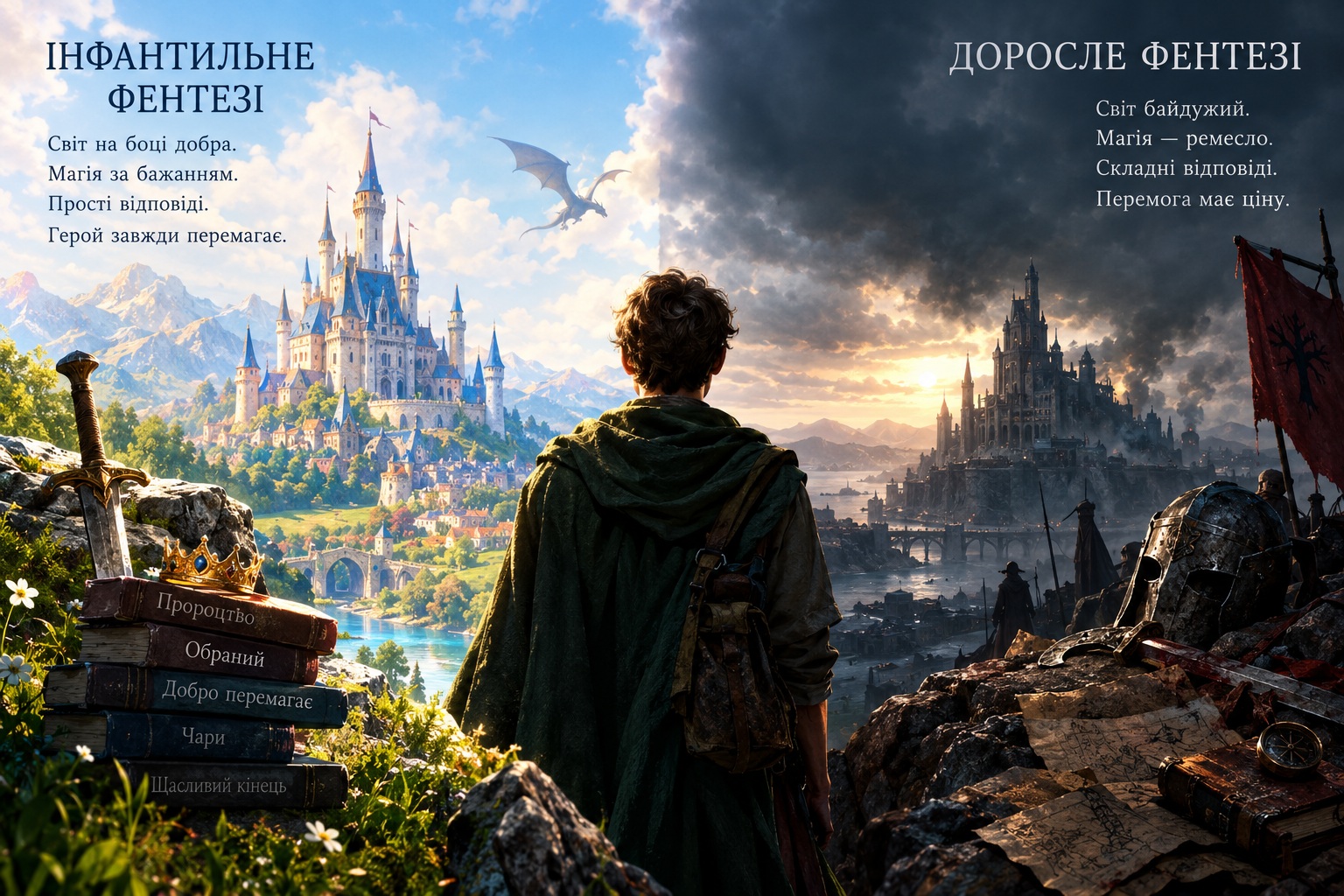 Ілюстрація до статті про доросле фентезі без інфантилізму
